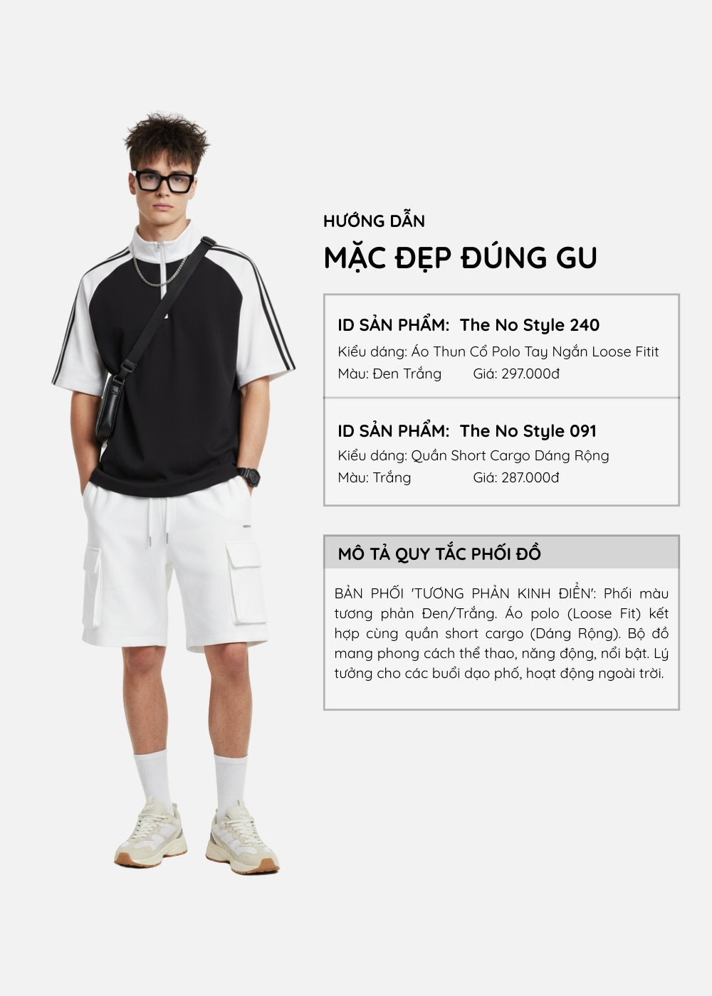 Áo Polo Raglan Mát Mềm Mại The No Style 240 Đen Trắng