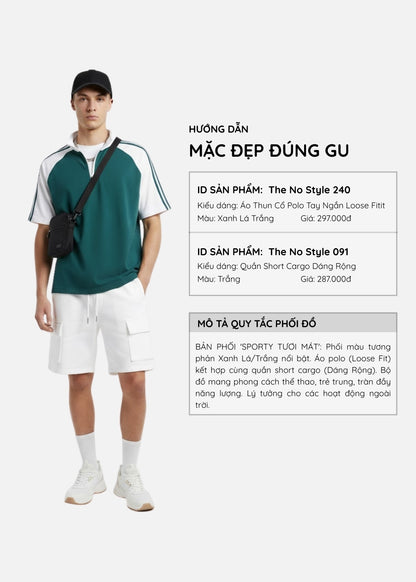 Áo Polo Raglan Mát Mềm Mại The No Style 240 Xanh Lá Trắng