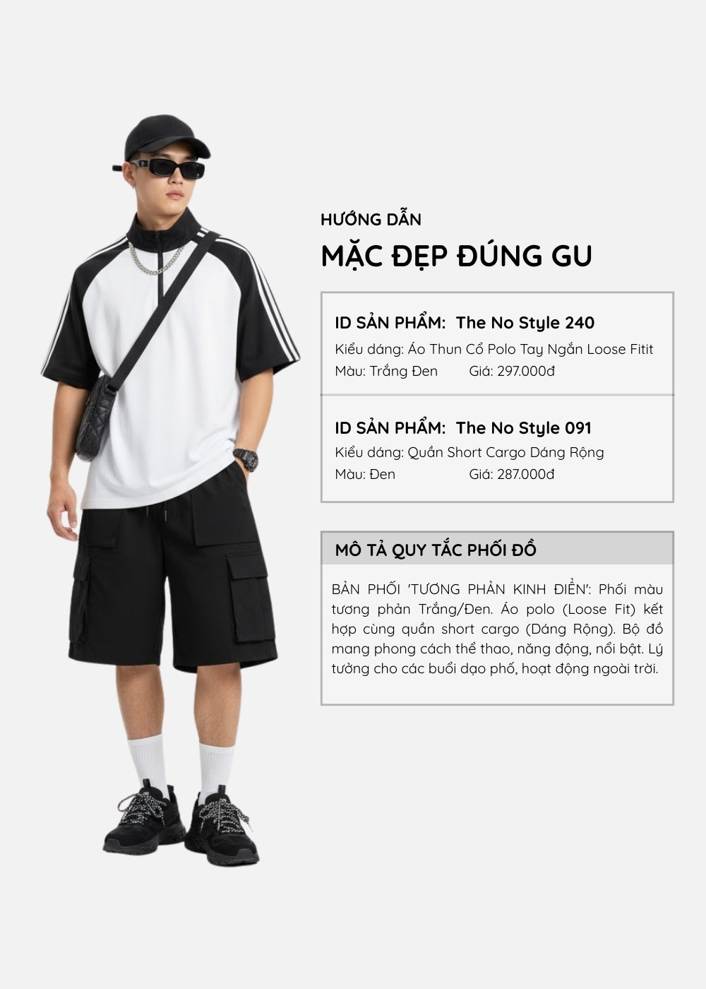 Áo Polo Raglan Mát Mềm Mại The No Style 240 Trắng Đen