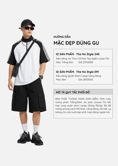 Áo Polo Raglan Mát Mềm Mại The No Style 240 Trắng Đen