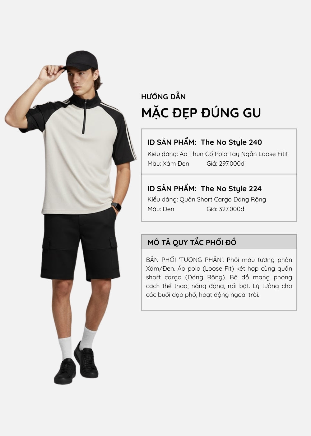 Áo Polo Raglan Mát Mềm Mại The No Style 240 Xám Đen