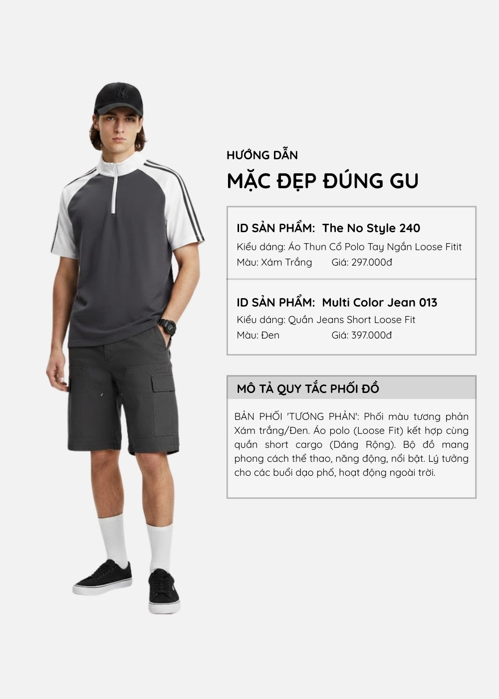 Áo Polo Raglan Mát Mềm Mại The No Style 240 Xám Trắng