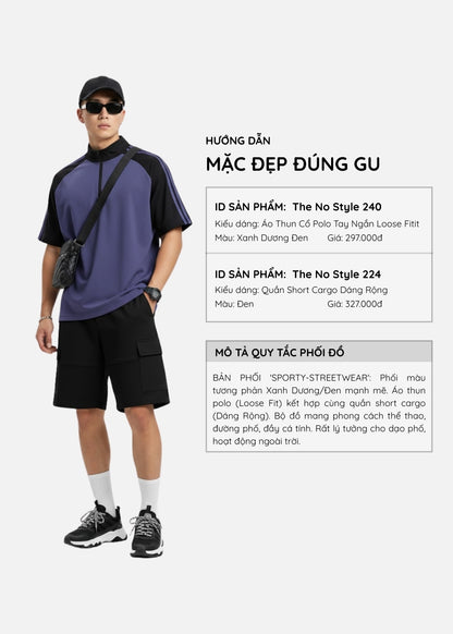 Áo Polo Raglan Mát Mềm Mại The No Style 240 Xanh Dương Đen