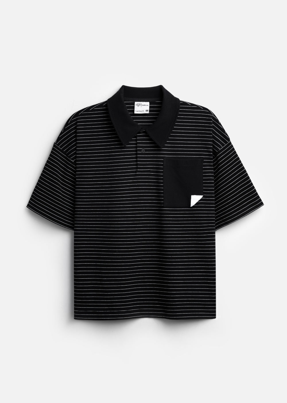 Áo Polo Sọc Boxy FlexFit™ Vải Co Giãn Túi Xếp Origami The No Style 245 Màu Đen 99 Dáng Hộp F5