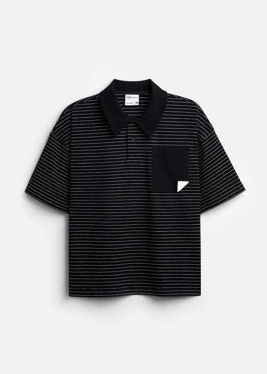 Áo Polo Sọc Boxy FlexFit™ Vải Co Giãn Túi Xếp Origami The No Style 245 Màu Đen 99 Dáng Hộp F5