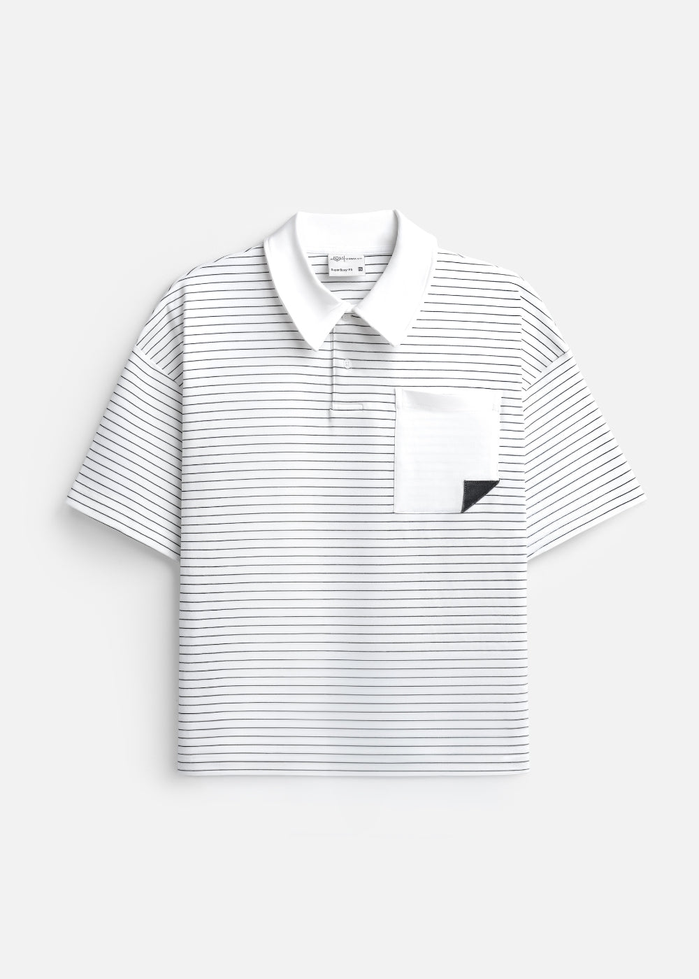 Áo Polo Sọc Boxy FlexFit™ Vải Co Giãn Túi Xếp Origami The No Style 245 Màu Trắng 11 Dáng Hộp F5
