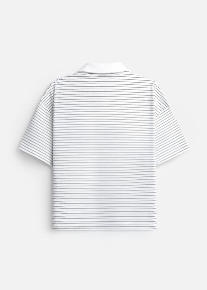 Áo Polo Sọc Boxy FlexFit™ Vải Co Giãn Túi Xếp Origami The No Style 245 Màu Trắng 11 Dáng Hộp F5