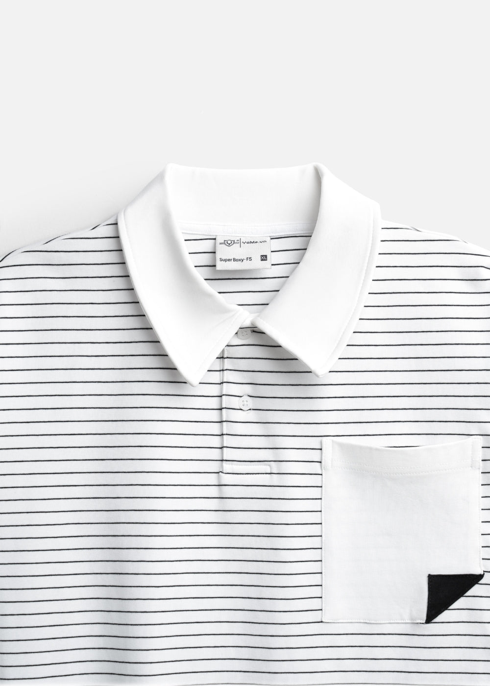 Áo Polo Sọc Boxy FlexFit™ Vải Co Giãn Túi Xếp Origami The No Style 245 Màu Trắng 11 Dáng Hộp F5