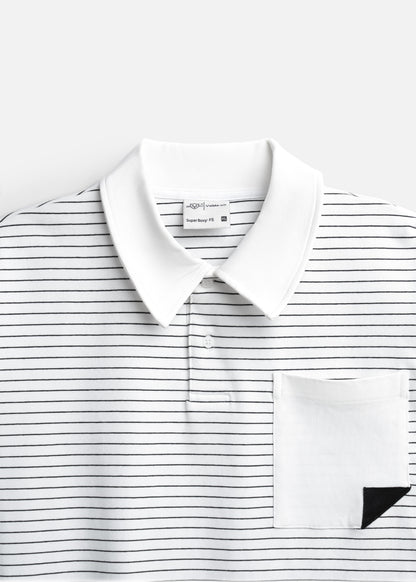 Áo Polo Sọc Boxy FlexFit™ Vải Co Giãn Túi Xếp Origami The No Style 245 Màu Trắng 11 Dáng Hộp F5