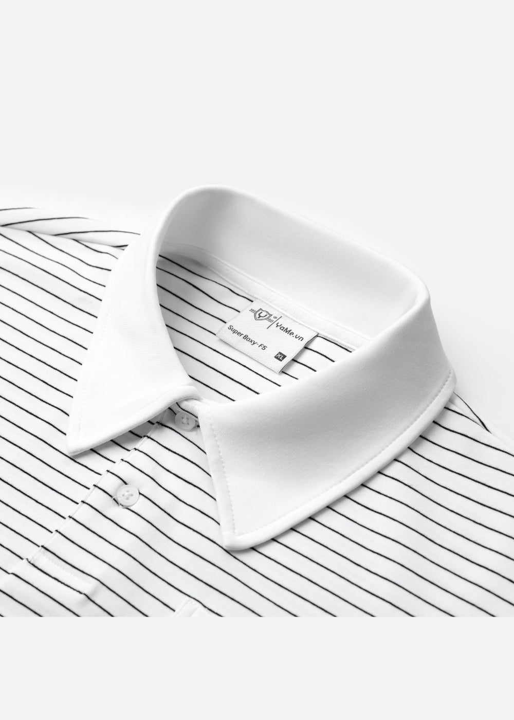 Áo Polo Sọc Boxy FlexFit™ Vải Co Giãn Túi Xếp Origami The No Style 245 Màu Trắng 11 Dáng Hộp F5