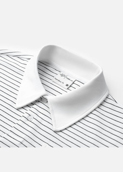 Áo Polo Sọc Boxy FlexFit™ Vải Co Giãn Túi Xếp Origami The No Style 245 Màu Trắng 11 Dáng Hộp F5