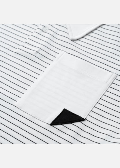 Áo Polo Sọc Boxy FlexFit™ Vải Co Giãn Túi Xếp Origami The No Style 245 Màu Trắng 11 Dáng Hộp F5