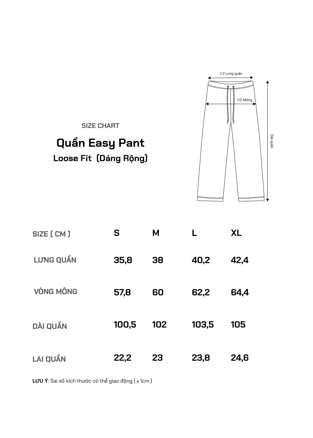 Quần Easy Pant Baggy Fit CloudTouch™ Mềm Mại Ống Cong Thoải Mái The No Style 25 Màu Đen Dáng Hộp F5