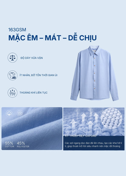 Áo Sơ Mi Tay Dài EasyCare™ Oxford Thoáng Mát Ít Nhăn The No Style 266 Màu Trắng 11 Dáng Vừa Vặn F3
