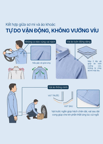 Áo Sơ Mi Tay Dài EasyCare™ Oxford Thoáng Mát Ít Nhăn The No Style 266 Màu Trắng 11 Dáng Vừa Vặn F3