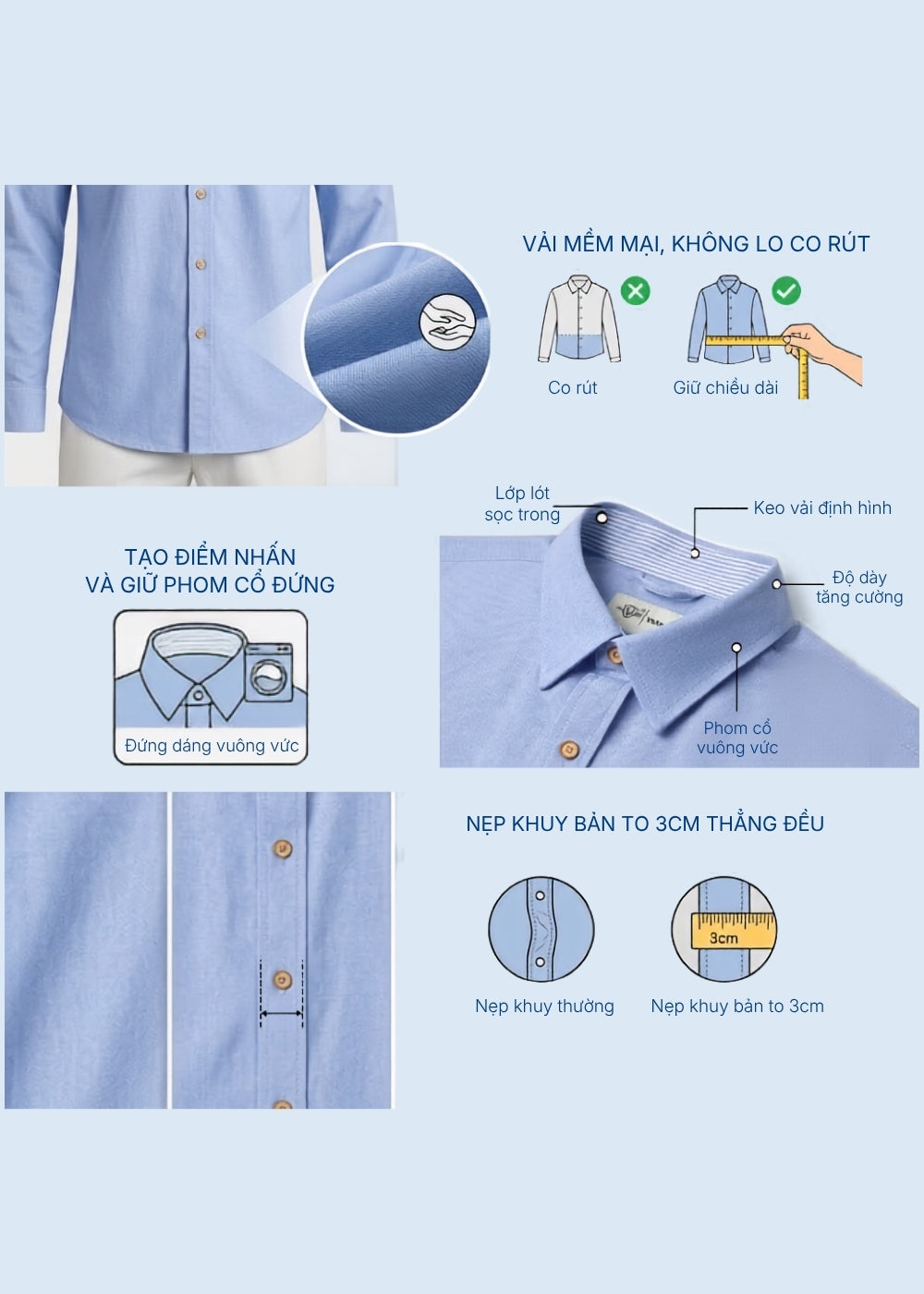 Áo Sơ Mi Tay Dài EasyCare™ Oxford Thoáng Mát Ít Nhăn The No Style 266 Màu Trắng 11 Dáng Vừa Vặn F3