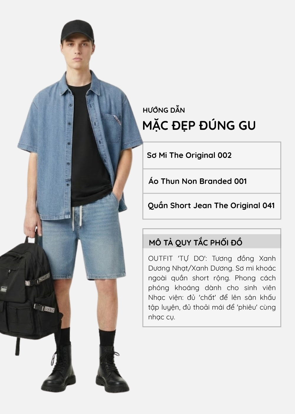 Áo Sơ Mi Jean Tay Ngắn DurableTex™ Vải Đứng Dáng Sờ Mịn Tay The Original 002 Màu Xanh Dương Nhạt Dáng Rộng Rãi F4