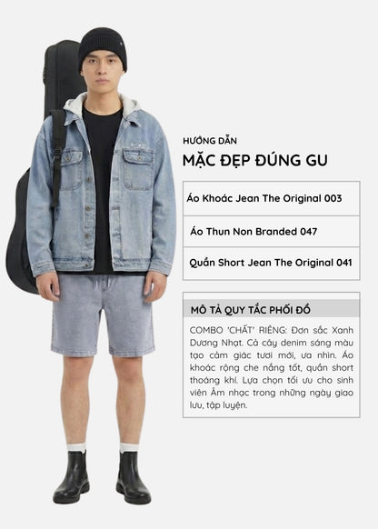 Quần Đùi Jean FlexFit™ Lưng Thun Co Giãn Không Lo Cấn Bụng The Original 041 Màu Xanh Dương Nhạt Dáng Rộng Rãi F4