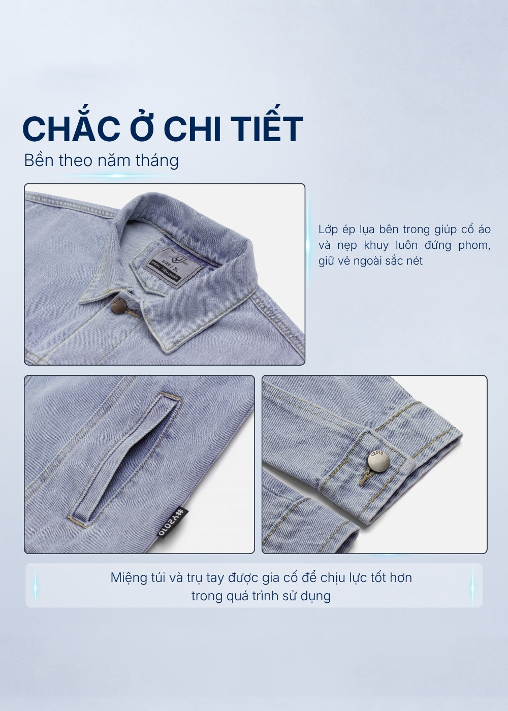 Áo Khoác Jean DurableTex™ Basic Vải Bền Chắc The Original 036 Màu Xanh Dương Đậm Dáng Vừa Vặn F3