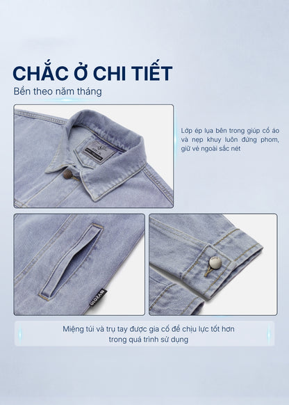 Áo Khoác Jean DurableTex™ Basic Vải Bền Chắc The Original 036 Màu Xanh Dương Đậm Dáng Vừa Vặn F3