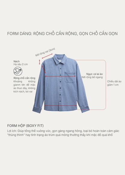 Áo Sơ Mi Khoác Jean DurableTex™ Dày Dặn Đứng Dáng The Original 051 Màu Xanh Dương Dáng Rộng Rãi F4