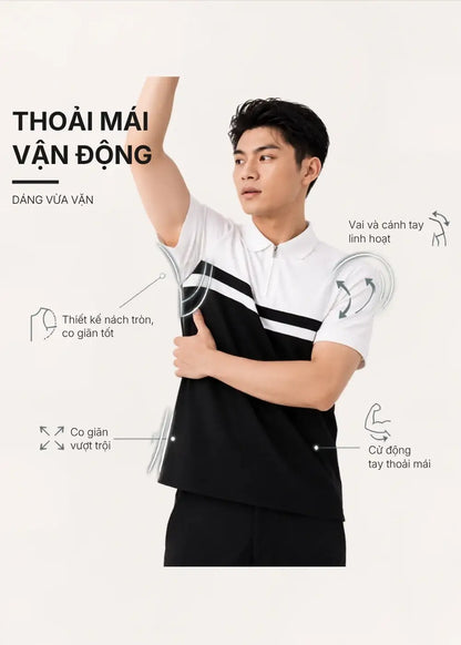 Áo Thun Cổ Polo ColorLock™ Khóa Kéo Vải Thoát Nhiệt Khóa Sâu Sợi Màu Chống Lem The Weekend 006 Màu Trắng Xanh Dương Dáng Vừa Vặn F3