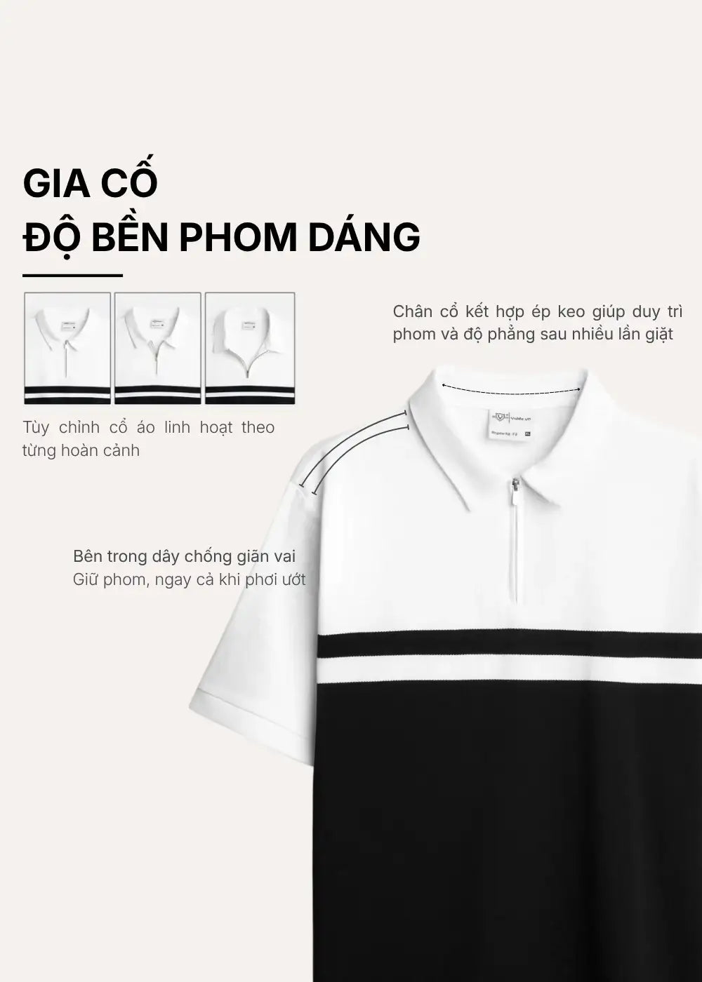 Áo Thun Cổ Polo ColorLock™ Khóa Kéo Vải Thoát Nhiệt Khóa Sâu Sợi Màu Chống Lem The Weekend 006 Màu Trắng Xanh Dương Dáng Vừa Vặn F3