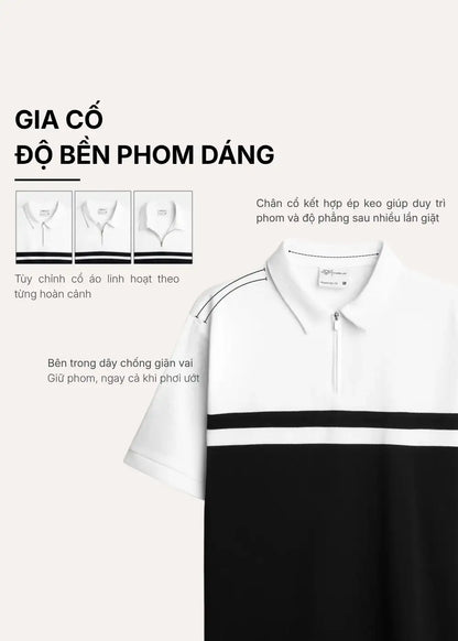 Áo Thun Cổ Polo ColorLock™ Khóa Kéo Vải Thoát Nhiệt Khóa Sâu Sợi Màu Chống Lem The Weekend 006 Màu Trắng Xanh Dương Dáng Vừa Vặn F3