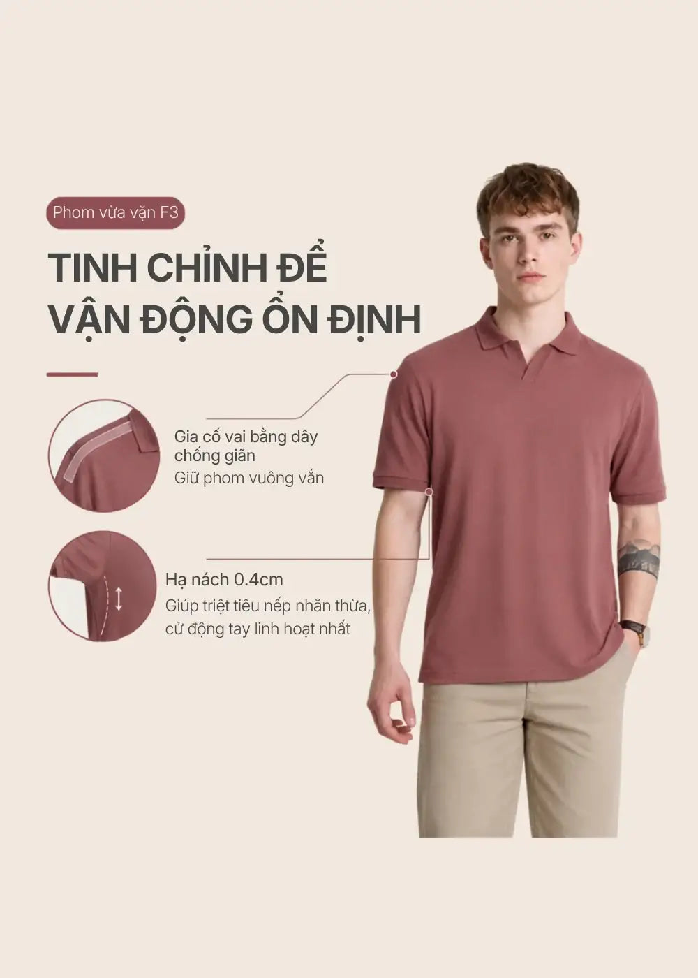 Áo Thun Cổ Polo FlexFit™ Cổ V Vải Dệt Vân Nổi Sang Trọng Co Giãn The Weekend 007 Màu Nâu Nhạt Dáng Vừa Vặn F3