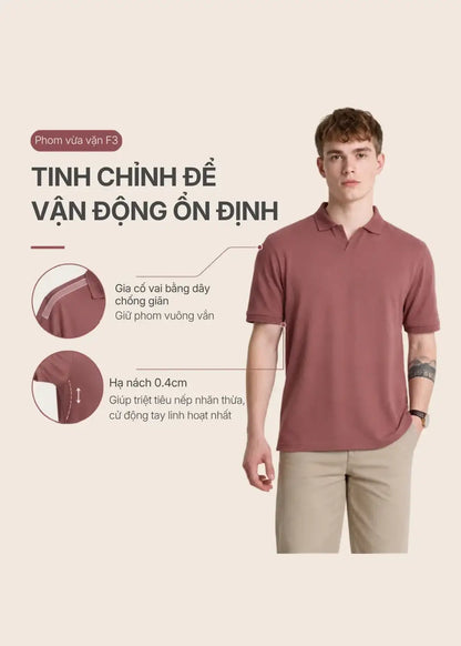 Áo Thun Cổ Polo FlexFit™ Cổ V Vải Dệt Vân Nổi Sang Trọng Co Giãn The Weekend 007 Màu Nâu Nhạt Dáng Vừa Vặn F3
