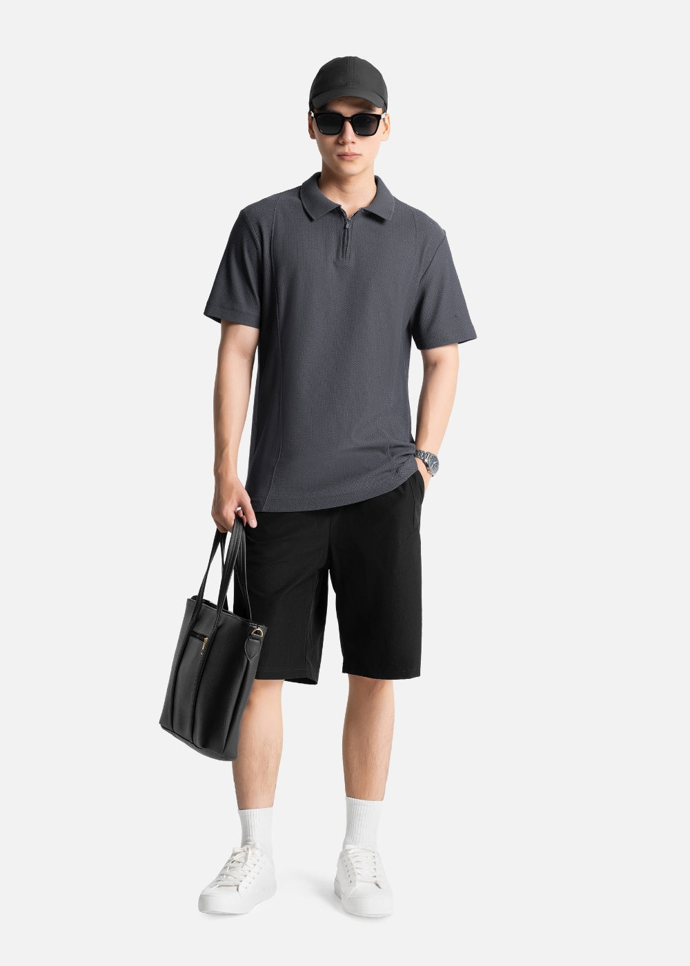Áo Thun Polo Mesh Jacquard Thoáng Khí The Weekend 032 Xám Đậm