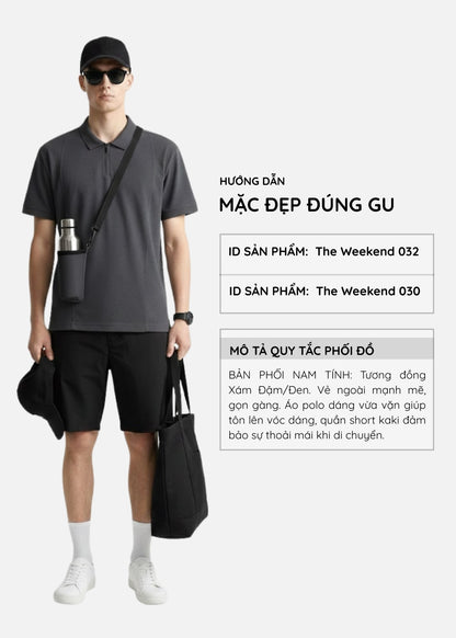 Áo Thun Polo Mesh Jacquard Thoáng Khí The Weekend 032 Xám Đậm