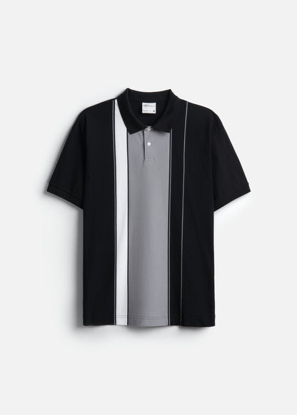 Áo Thun Cổ Polo  FlexFit™ Họa Tiết Sọc Vải Cá Sấu Cotton Mềm Mát The Weekend 047 Màu Đen 99 Dáng Vừa Vặn F3