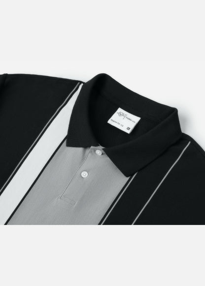 Áo Thun Cổ Polo  FlexFit™ Họa Tiết Sọc Vải Cá Sấu Cotton Mềm Mát The Weekend 047 Màu Đen 99 Dáng Vừa Vặn F3