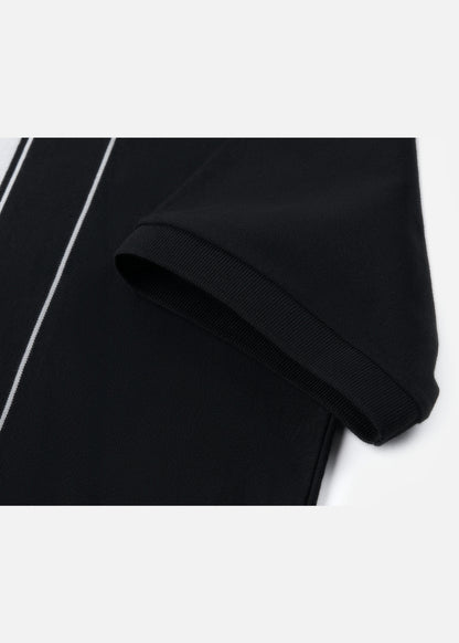 Áo Thun Cổ Polo  FlexFit™ Họa Tiết Sọc Vải Cá Sấu Cotton Mềm Mát The Weekend 047 Màu Đen 99 Dáng Vừa Vặn F3