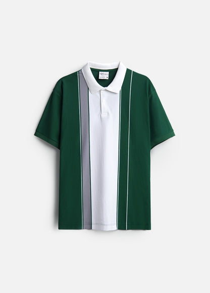 Áo Thun Cổ Polo  FlexFit™ Họa Tiết Sọc Vải Cá Sấu Cotton Mềm Mát The Weekend 047 Màu Rêu 72 Dáng Vừa Vặn F3