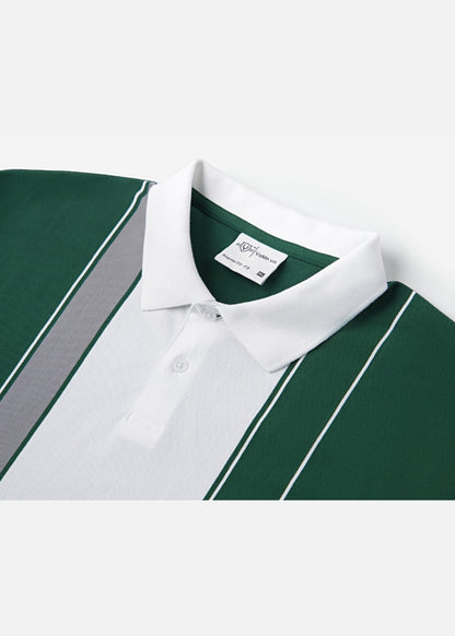 Áo Thun Cổ Polo  FlexFit™ Họa Tiết Sọc Vải Cá Sấu Cotton Mềm Mát The Weekend 047 Màu Rêu 72 Dáng Vừa Vặn F3