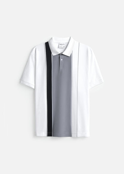 Áo Thun Cổ Polo  FlexFit™ Họa Tiết Sọc Vải Cá Sấu Cotton Mềm Mát The Weekend 047 Màu Trắng 11 Dáng Vừa Vặn F3