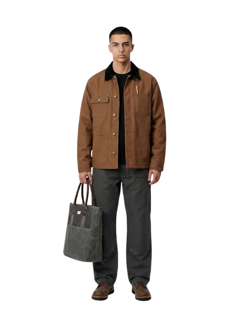 Áo Khoác Kaki Retro Bền Đứng Phom The Worker 001 Nâu Đậm