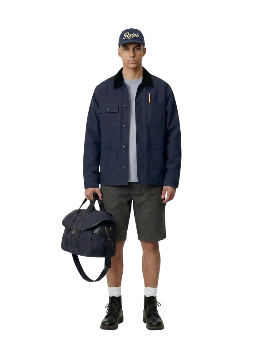 Áo Khoác Kaki Retro Bền Đứng Phom The Worker 001 Xanh Dương Đậm