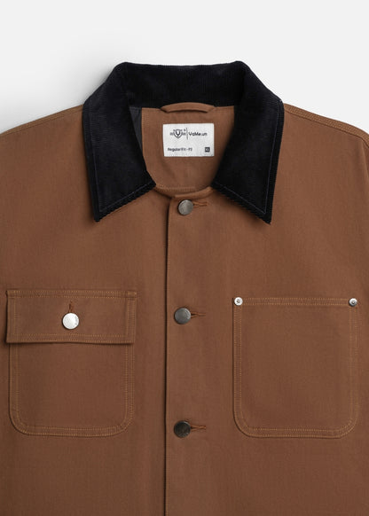 Áo Khoác Kaki Retro Bền Đứng Phom The Worker 001 Nâu Đậm