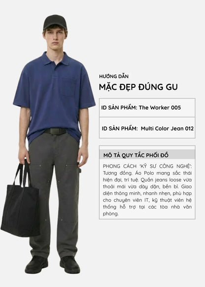 Áo Thun Cổ Polo Tay Ngắn FlexFit™ Co Giãn The Worker 005 Xanh Dương Đậm