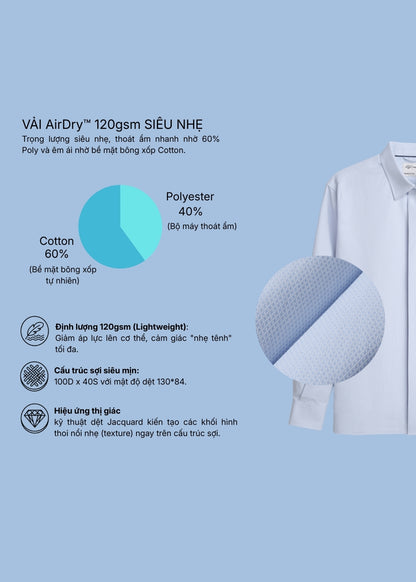 Áo Sơ Mi Tay Dài AirDry™ Siêu Nhẹ Nhanh Khô The Worker 008 Xanh Dương Nhạt