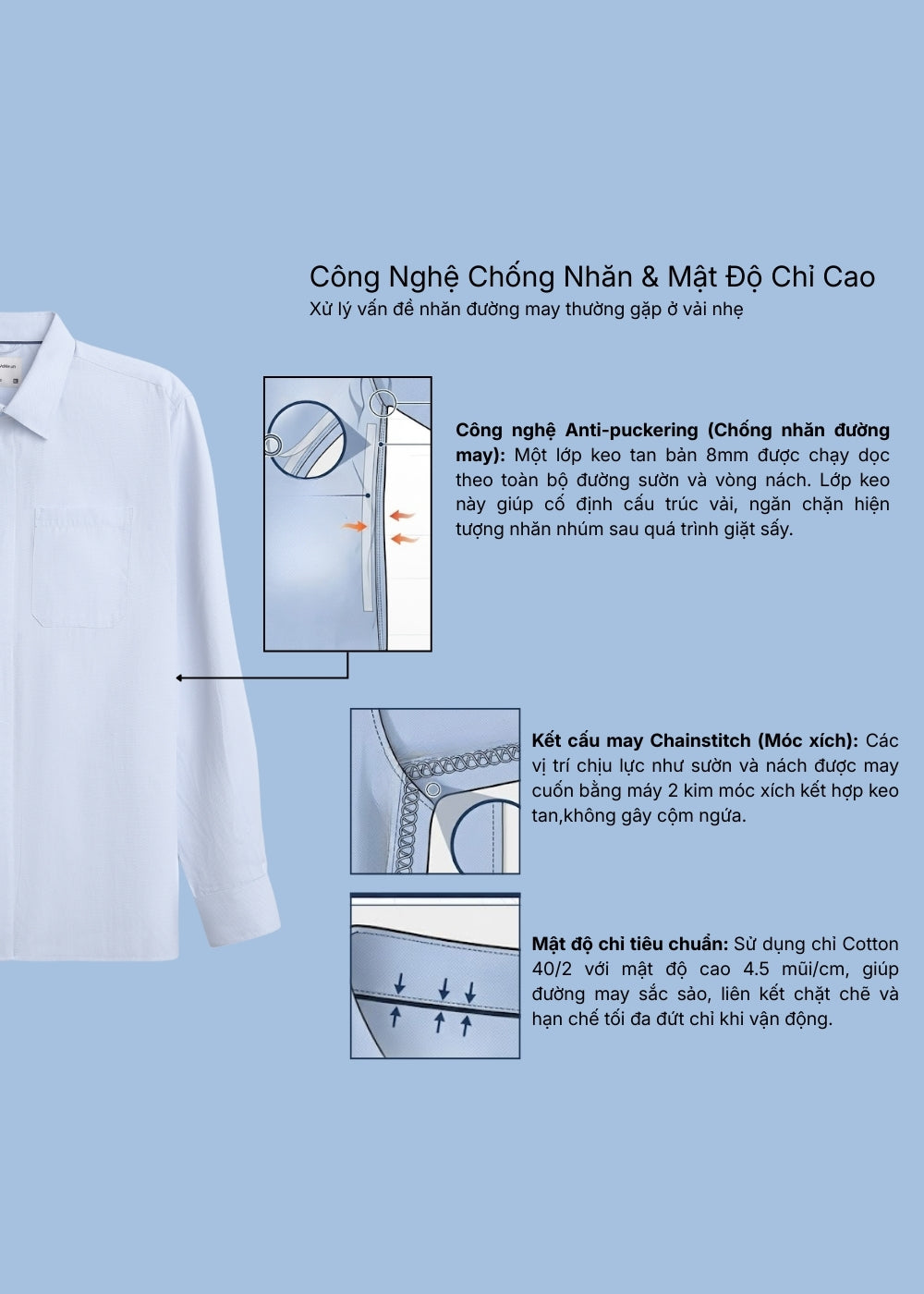 Áo Sơ Mi Tay Dài AirDry™ Siêu Nhẹ Nhanh Khô The Worker 008 Xanh Dương Nhạt