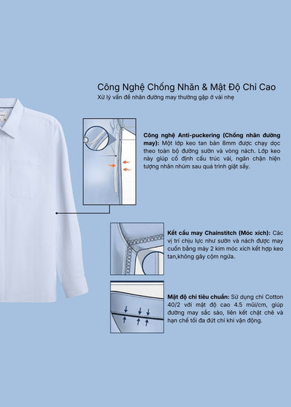 Áo Sơ Mi Tay Dài AirDry™ Siêu Nhẹ Nhanh Khô The Worker 008 Xanh Dương Nhạt