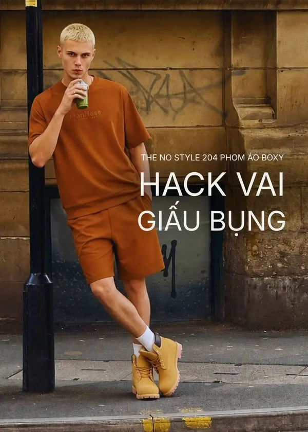 Áo Thun Dáng Vuông Vai Raglan CloudTouch™ Bề Mặt Êm Ái In Chữ In Nổi The No Style 204 Màu Cam Đậm Dáng Rộng Rãi F4