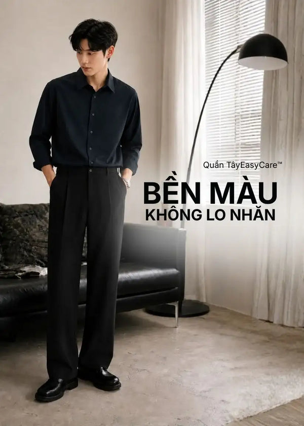 Quần Tây Ống Rộng Tôn Dáng Vải EasyCare™ Bền Màu Không Lo Nhăn The No Style 244 Màu Đen 99 Dáng Rộng Rãi F4