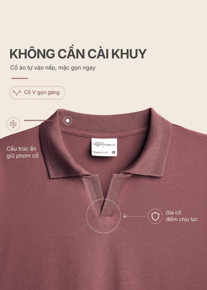 Áo Thun Cổ Polo FlexFit™ Cổ V Vải Dệt Vân Nổi Sang Trọng Co Giãn The Weekend 007 Màu Nâu Nhạt Dáng Vừa Vặn F3