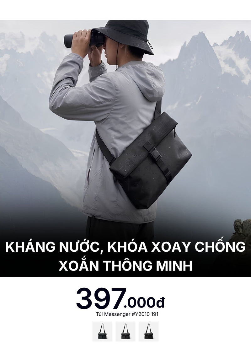 Túi Messenger Kháng Nước Khóa Xoay Chống Xoắn Thông Minh #Y2010 191 Màu Xám