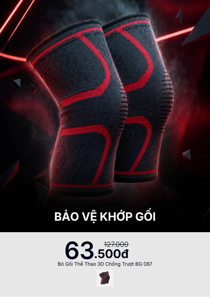 Bó Gối Thể Thao 3D Chống Trượt BG 087 Màu Xám Đỏ